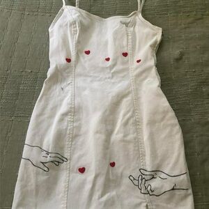 H&M White Midi Dress with Red Heart Accents